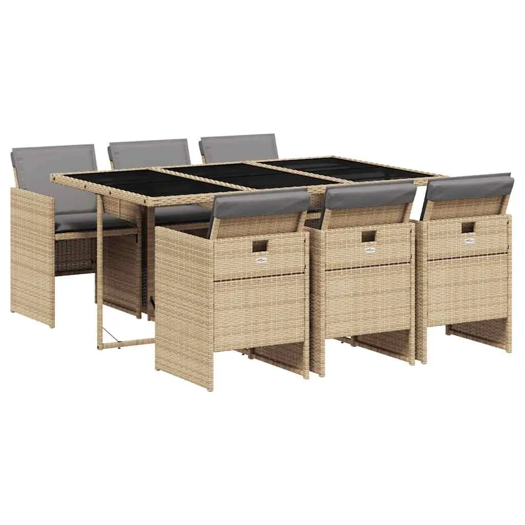 Garden Dining Set 7 Piece Outdoor Patio Furniture Beige Poly Rattan with Cushions