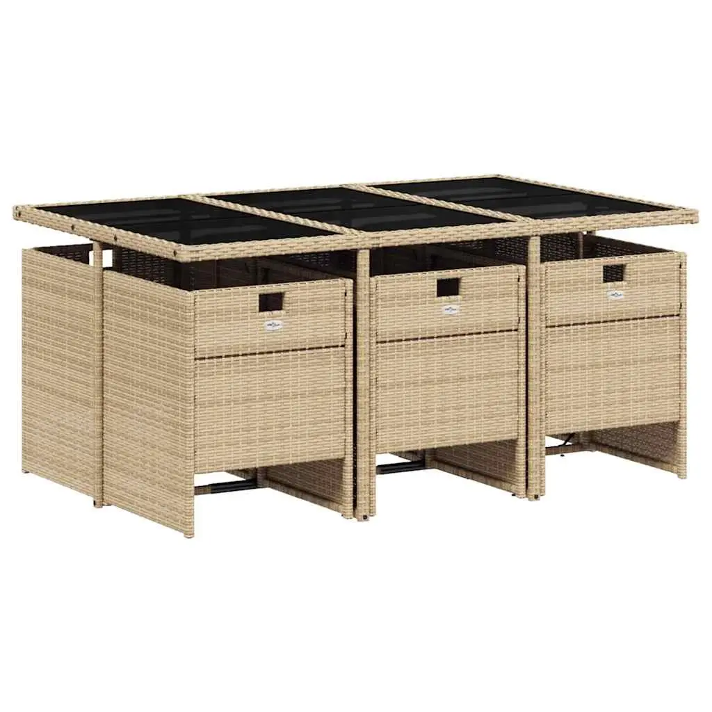Garden Dining Set 7 Piece Outdoor Patio Furniture Beige Poly Rattan with Cushions
