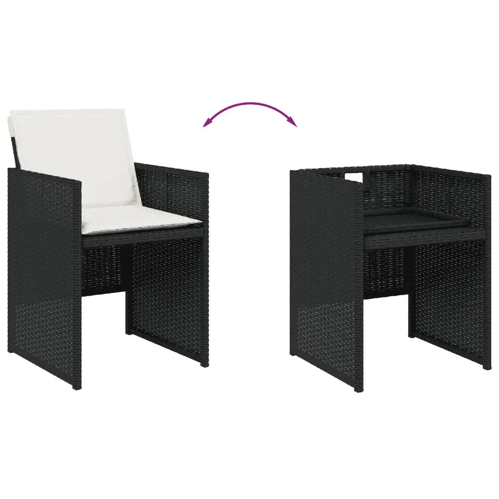 7 Piece Outdoor Garden Dining Set Black Poly Rattan Chairs Acacia Wood Table