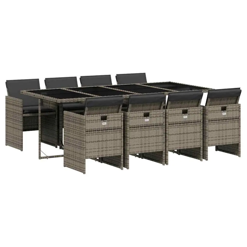 Garden Dining Set Grey 9 Piece Outdoor Furniture Table Chairs with Cushions