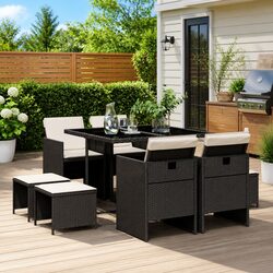 9 Piece Outdoor Dining Set PE Rattan Chairs Table with Cushions Patio Furniture