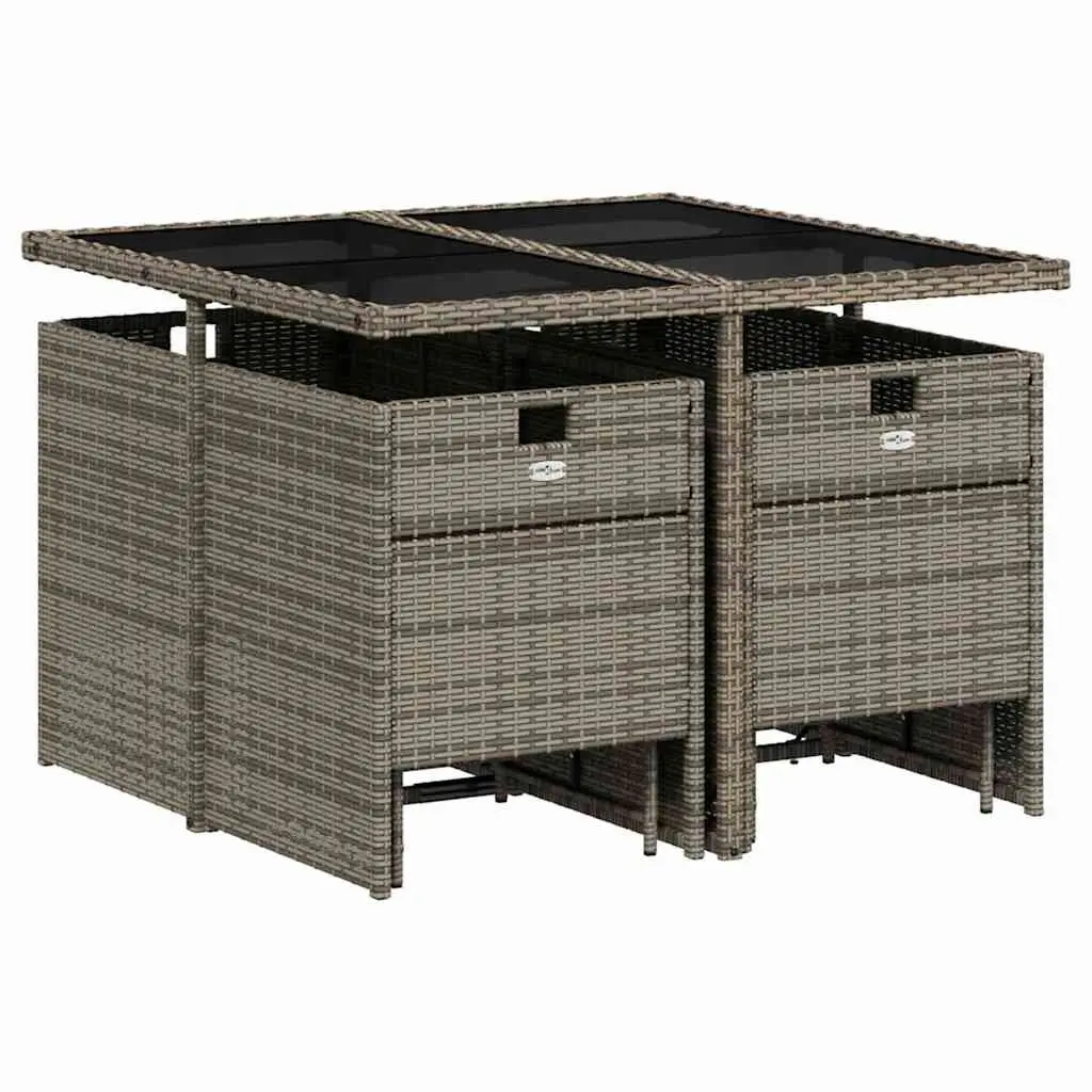 Outdoor Dining Set Grey Poly Rattan Chairs and Table 9 Piece with Cushions