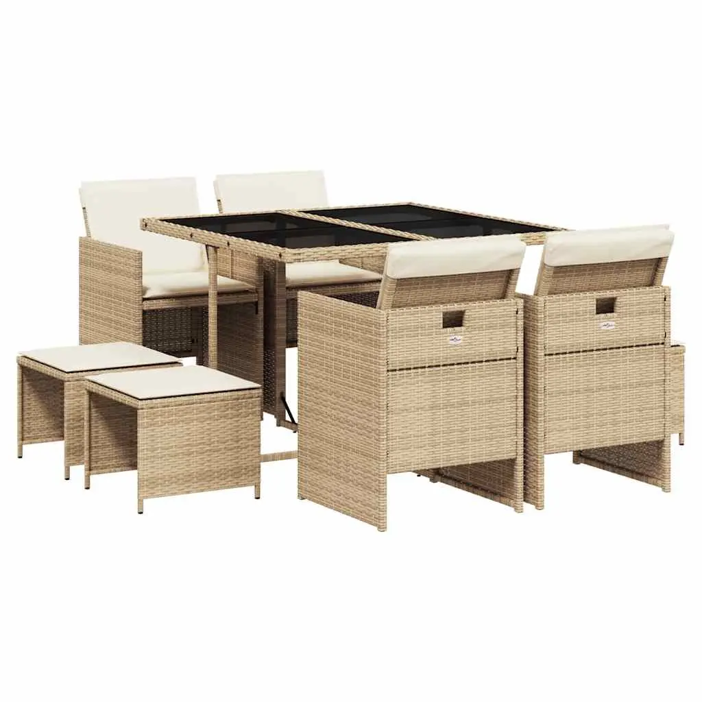 Garden Dining Set 9 Piece Outdoor Furniture Poly Rattan Chairs Table Beige