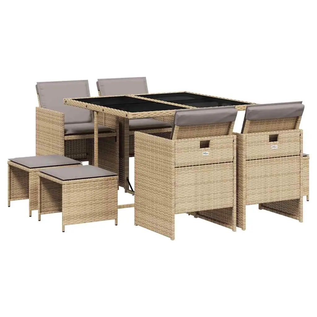 9 Piece Outdoor Garden Dining Set Poly Rattan Beige Patio Furniture