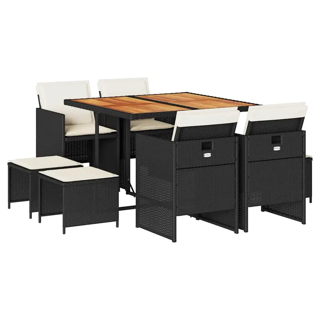 9 Piece Outdoor Dining Set Garden Patio Furniture Black Poly Rattan Chairs Table