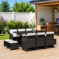 Garden Dining Set 11 Piece Outdoor Furniture Black Poly Rattan Patio Table