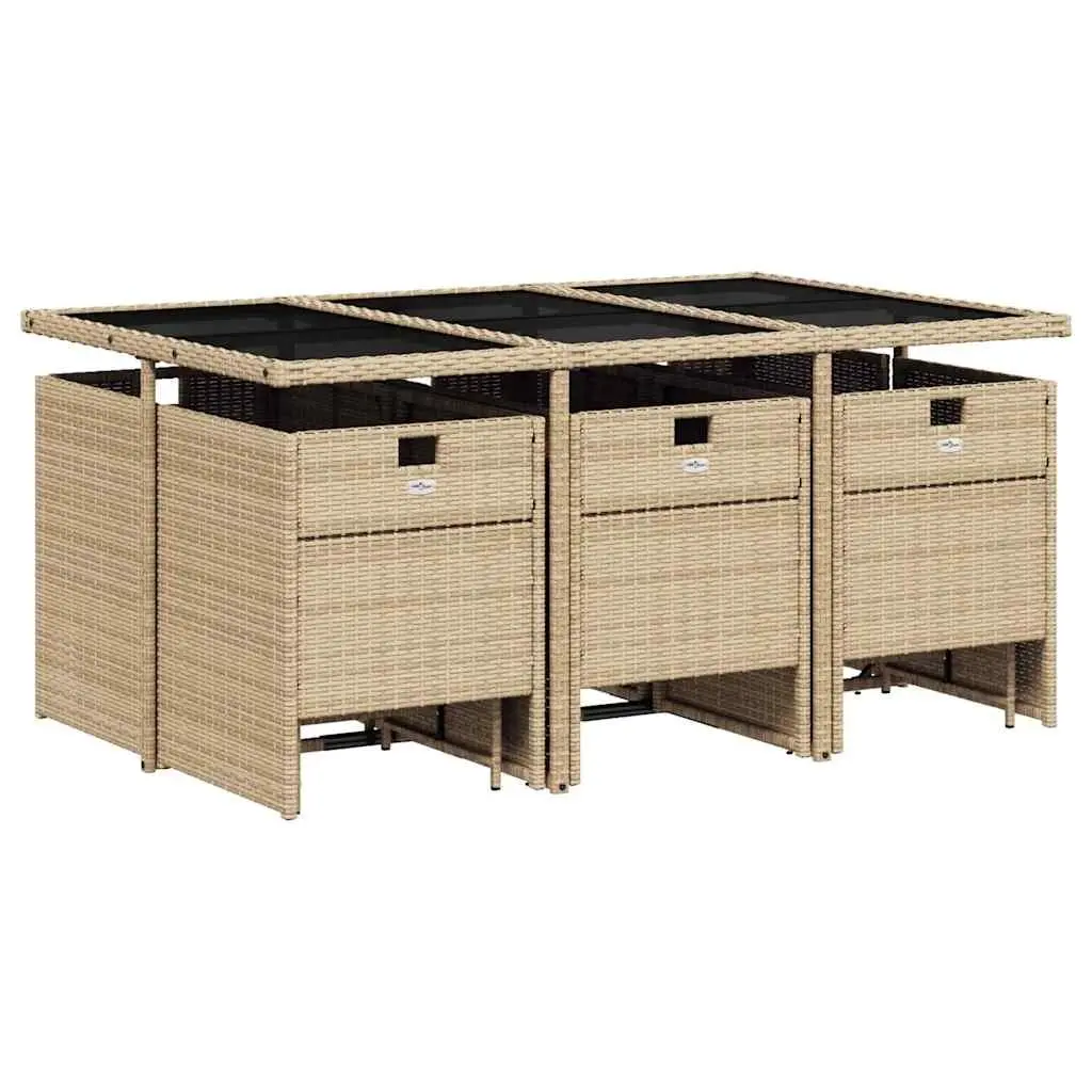 Outdoor Furniture Dining Set 11 Piece Beige Poly Rattan Table with Cushions for Patio and Garden