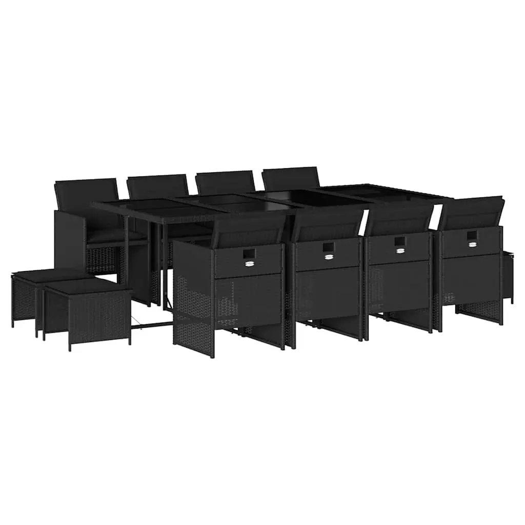 13 Piece Garden Furniture Dining Set with Cushions Black Poly Rattan Outdoor