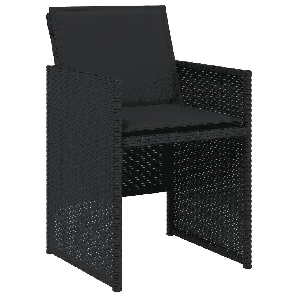 Garden Dining Set 15 Piece Black Poly Rattan Outdoor Furniture with Folding Chairs and Tempered Glass Tabletop