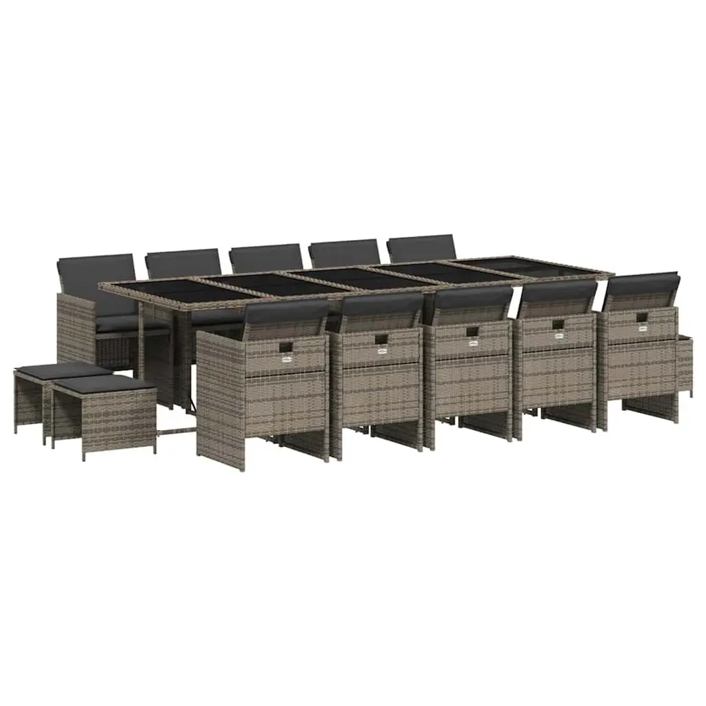 Garden Dining Set Grey Poly Rattan 15 Piece Outdoor Furniture with Cushions