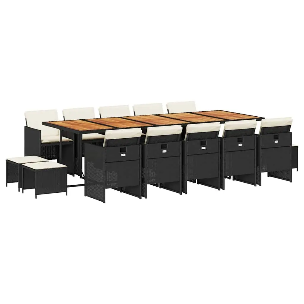Outdoor Furniture Set 15 Piece Black PE Rattan Dining Table Chairs Stools
