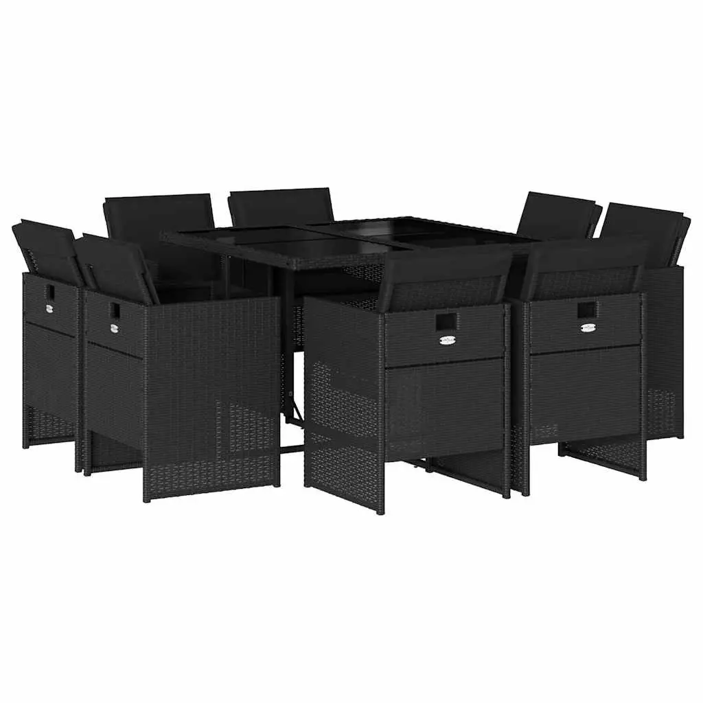 Garden Dining Set 9 Piece Outdoor Furniture Black Poly Rattan Chairs Table