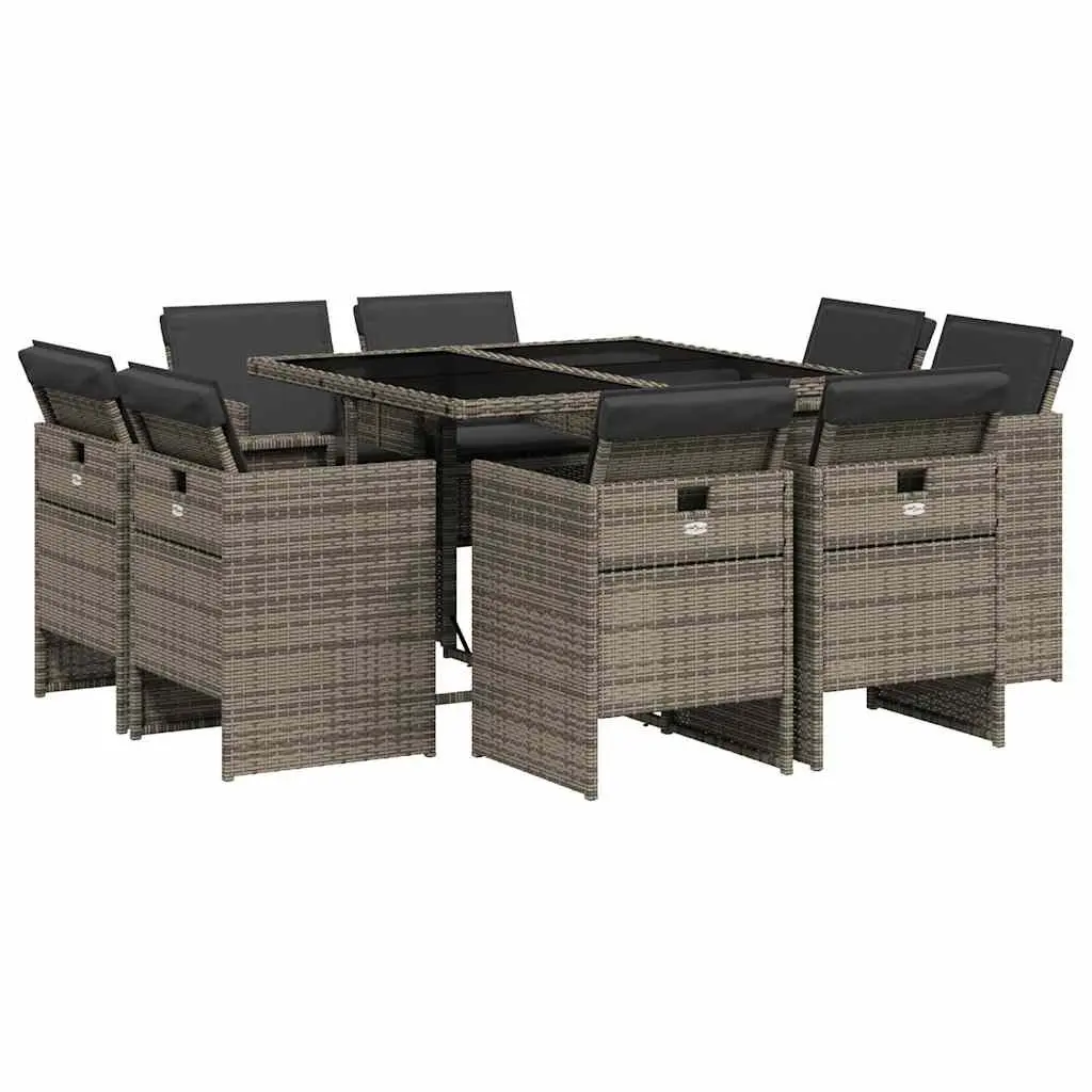 Garden Dining Set 9 Piece Grey Poly Rattan Chairs Table