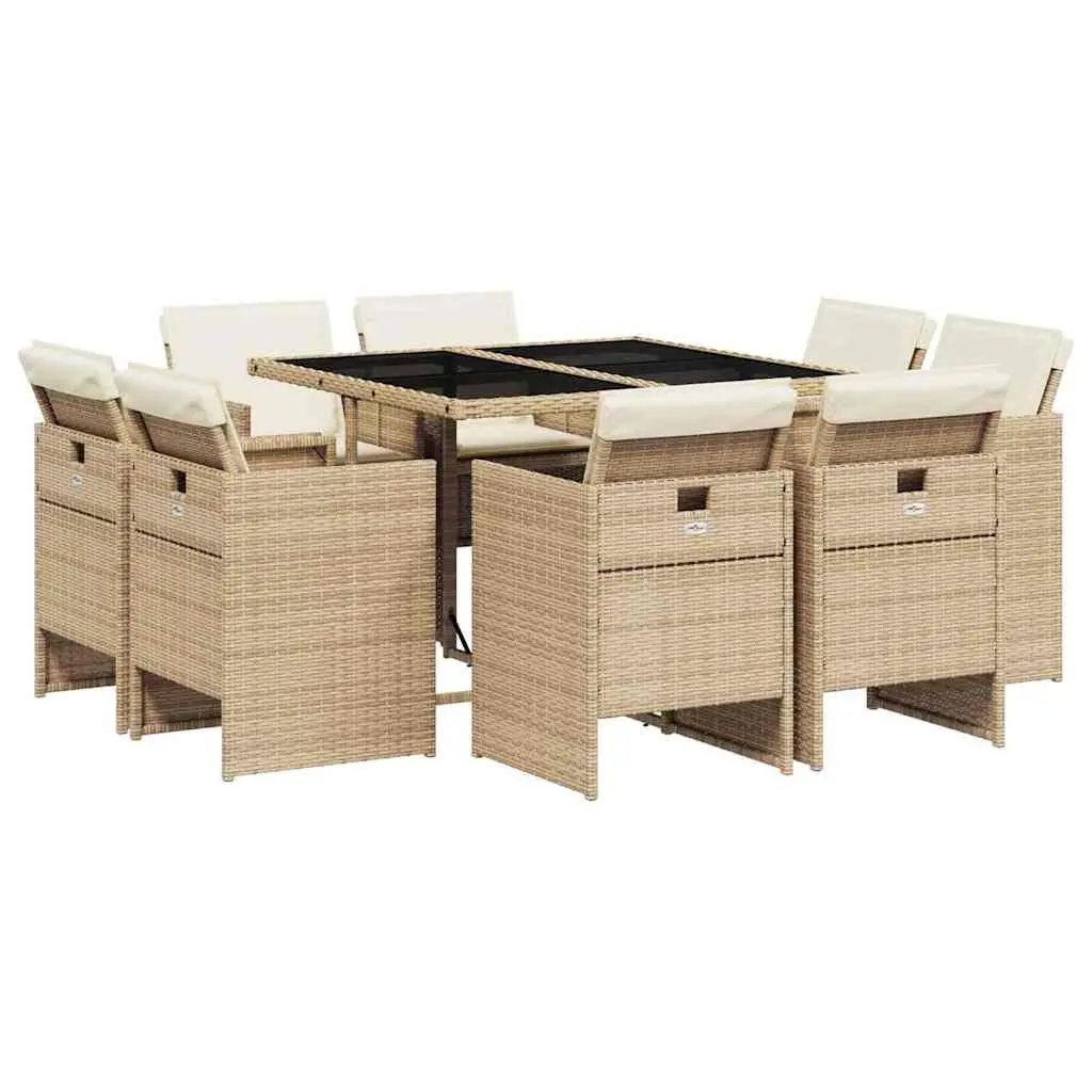 Outdoor Dining Set 9 Piece Beige PE Rattan Chairs Table