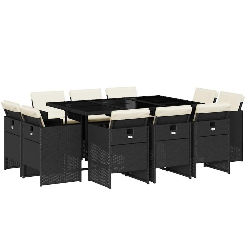 Garden Dining Set Black Poly Rattan 11 Piece Outdoor Furniture Patio Table