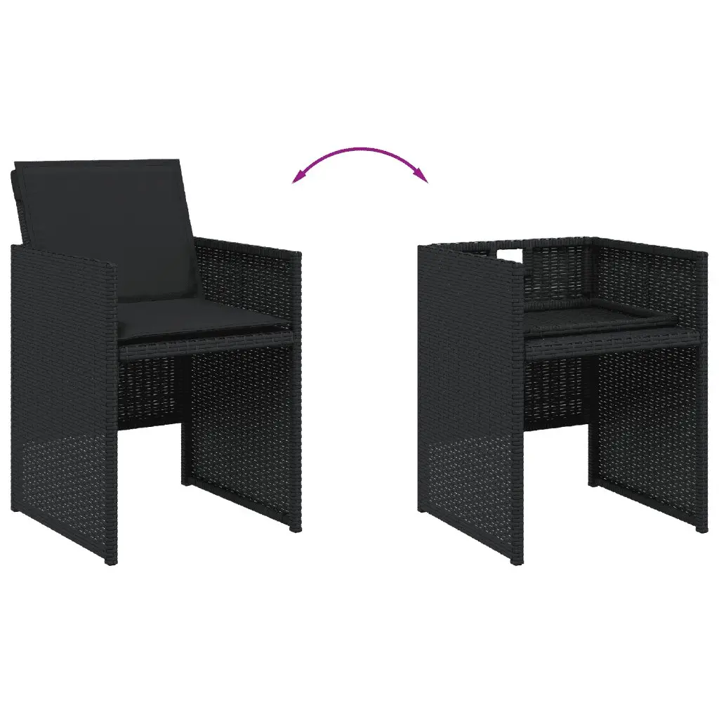 Outdoor Garden Dining Set with Tempered Glass Table and Folding Chairs in Black Poly Rattan with Cushions 11 Piece