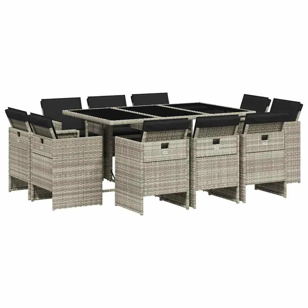 Garden Dining Set 11 Piece Grey Poly Rattan Outdoor Furniture with Cushions