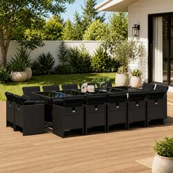 Friendly 15-Piece Black Poly Rattan Dining Set for You