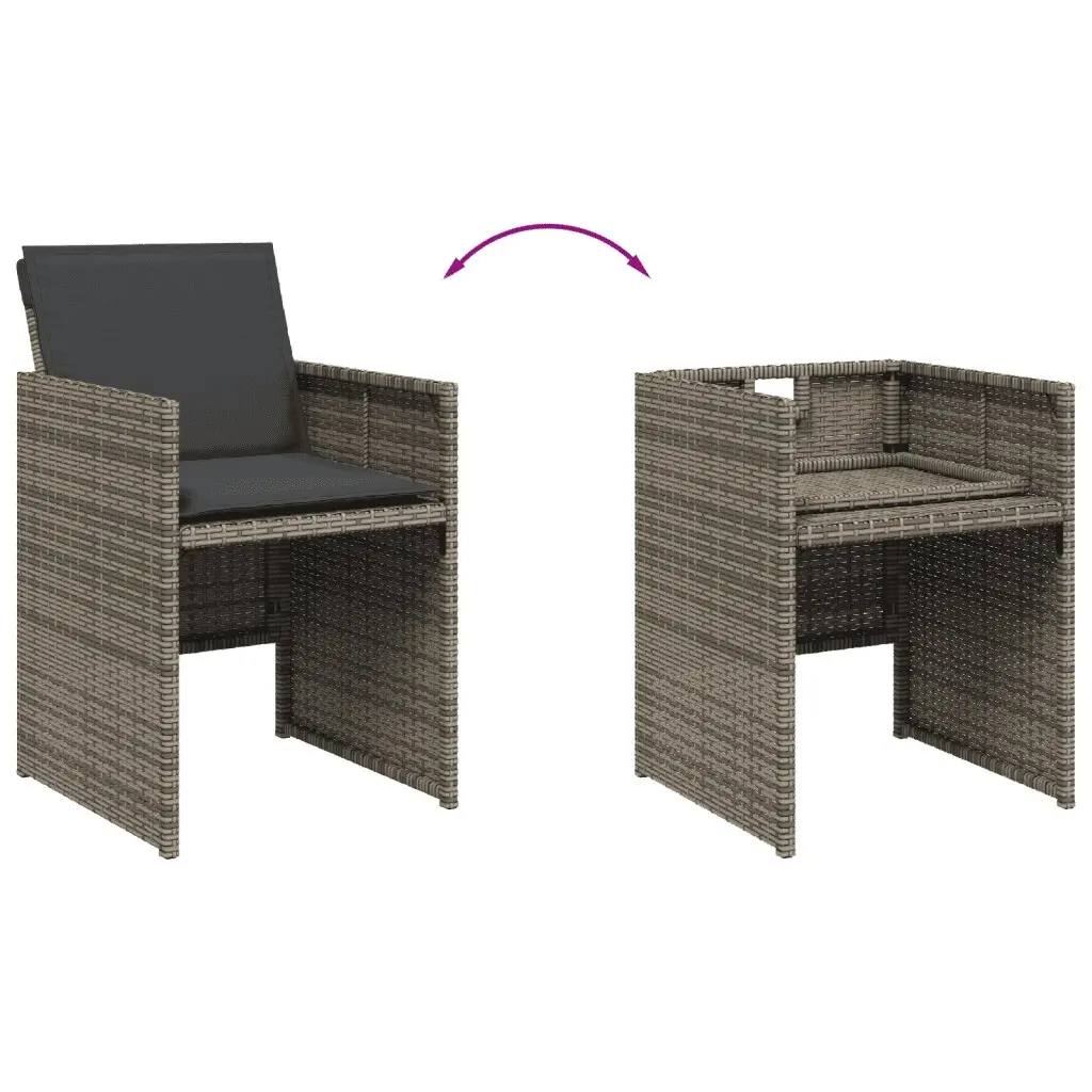 Garden Dining Set Grey Poly Rattan 15 Piece Outdoor Furniture with Cushions