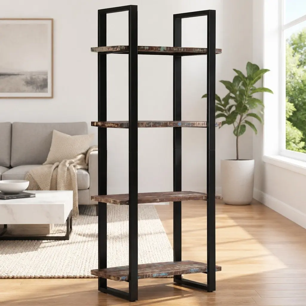 4-Tier Bookcase Solid Reclaimed Wood Industrial Shelving Unit 80x40x180 cm