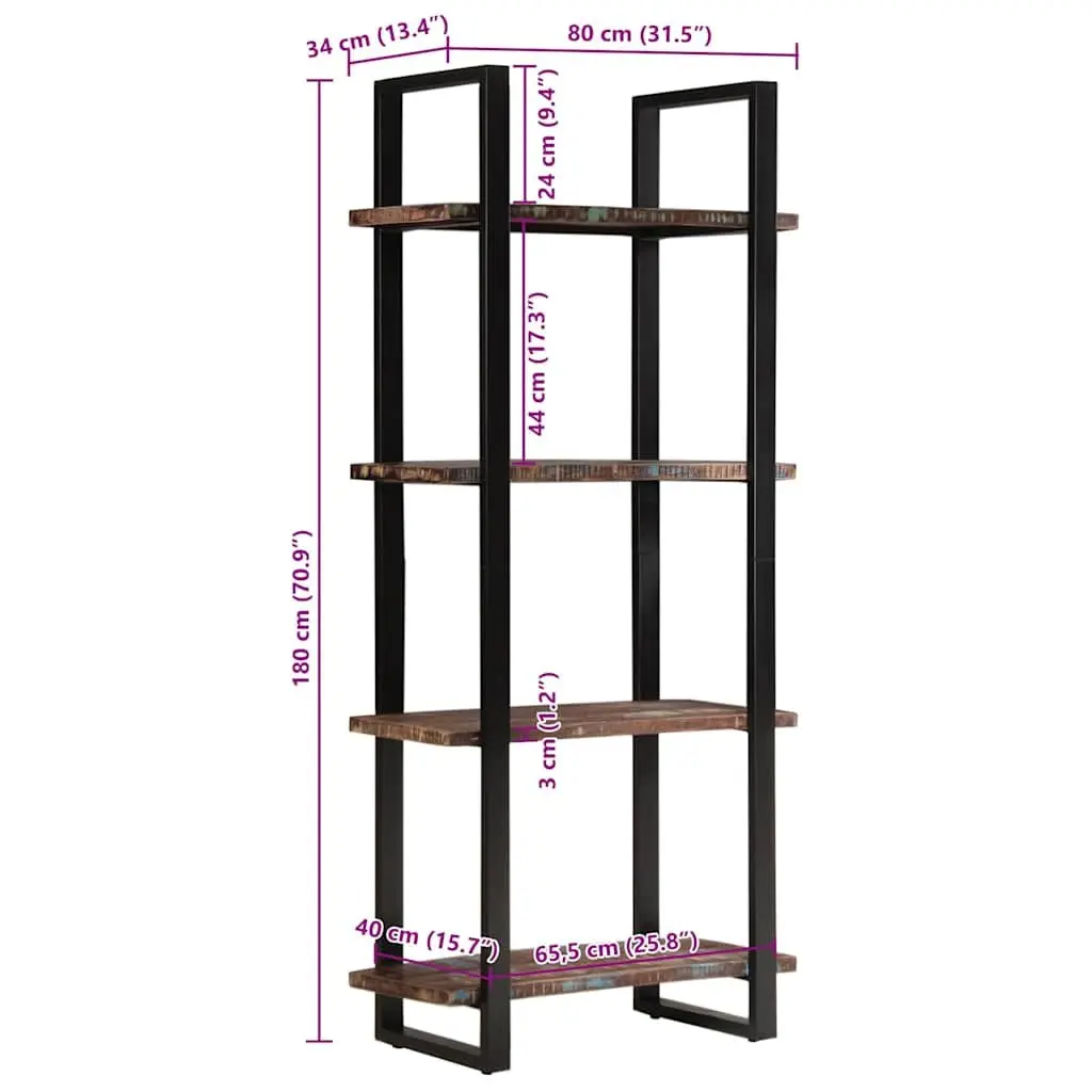 4-Tier Bookcase Solid Reclaimed Wood Industrial Shelving Unit 80x40x180 cm