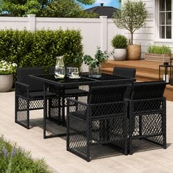 Outdoor Dining Set 5 Piece Garden Furniture Black PE Rattan Table Chairs
