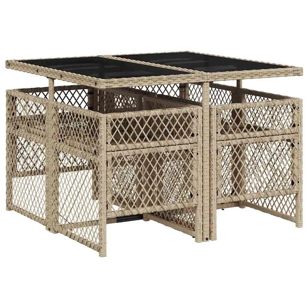 Outdoor Furniture 5 Piece Garden Dining Set with Beige Cushions and Tempered Glass Top
