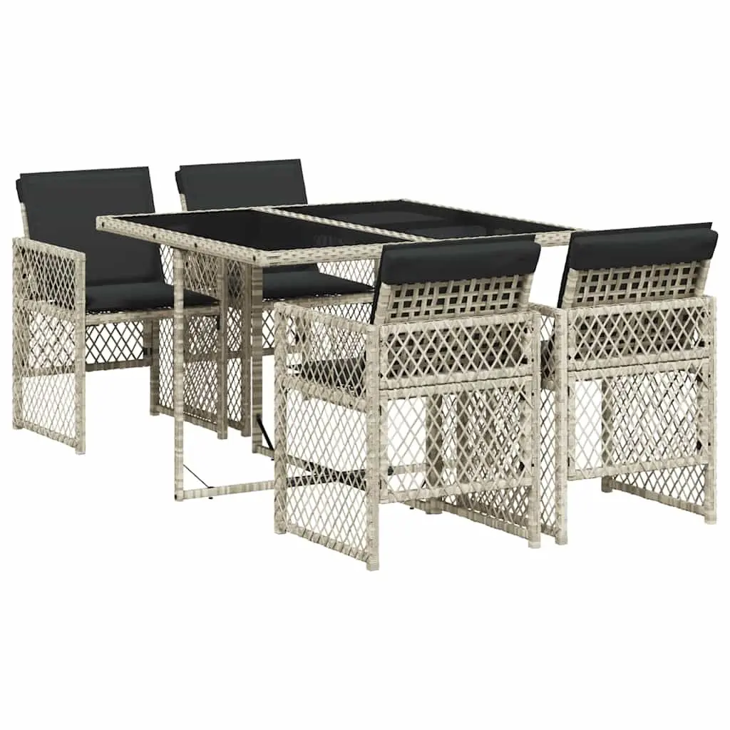 Garden Dining Set Grey Poly Rattan Cushioned 5 Piece