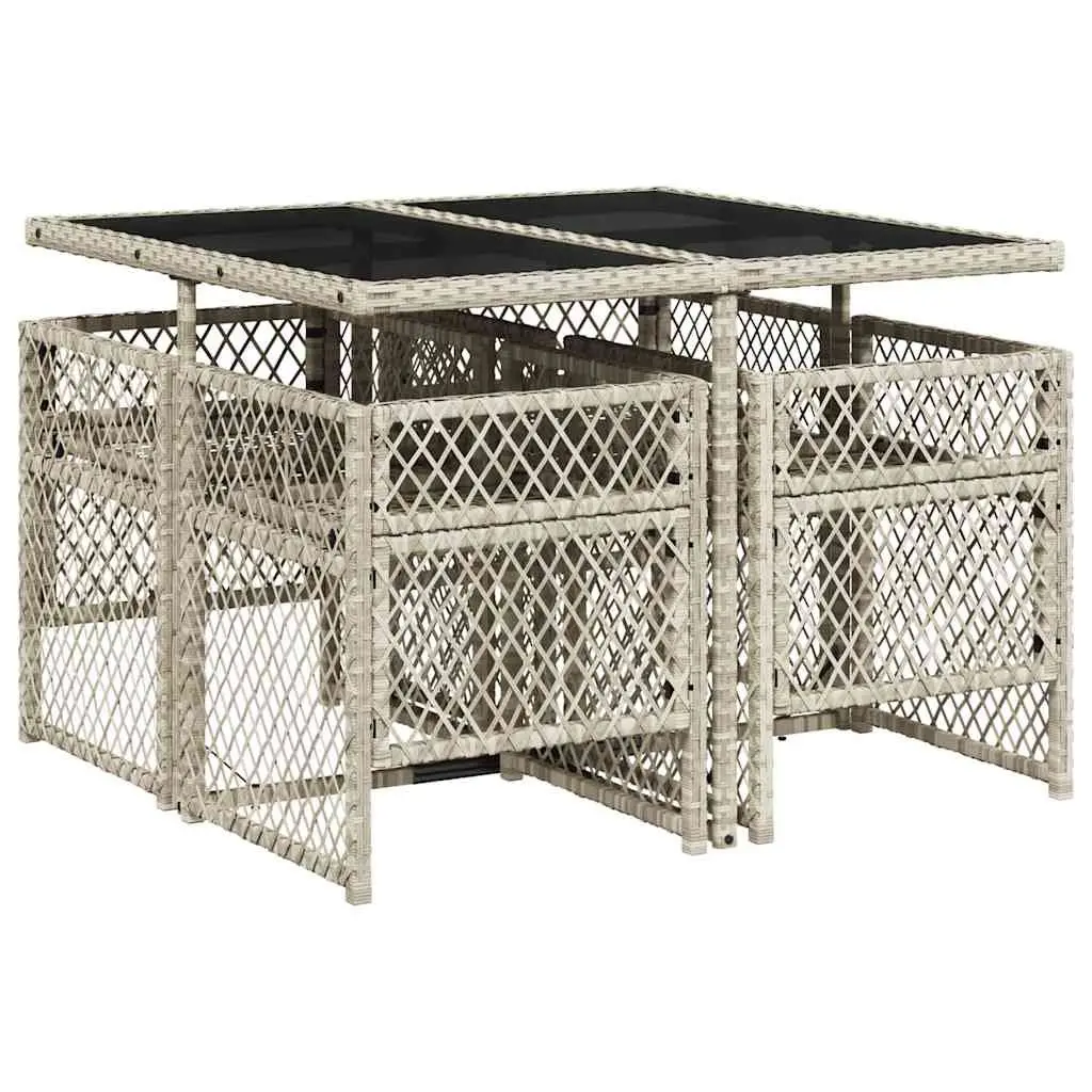Garden Dining Set Grey Poly Rattan Cushioned 5 Piece