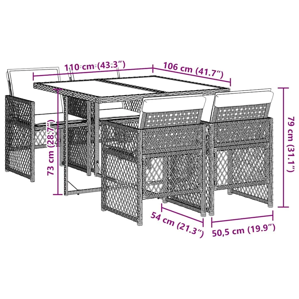 Garden Dining Set Grey Poly Rattan Cushioned 5 Piece
