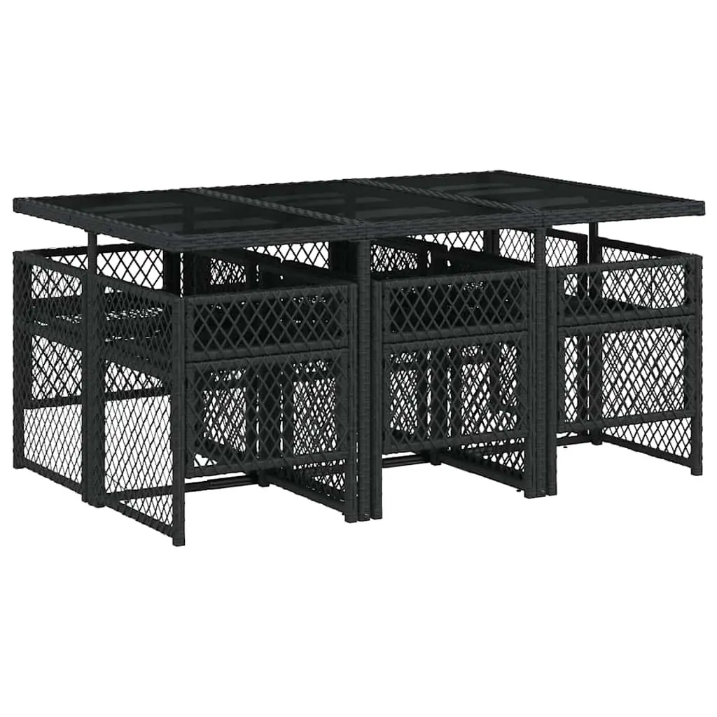 Outdoor Garden Dining Set Black Poly Rattan 7 Piece Table Chairs with Cushions