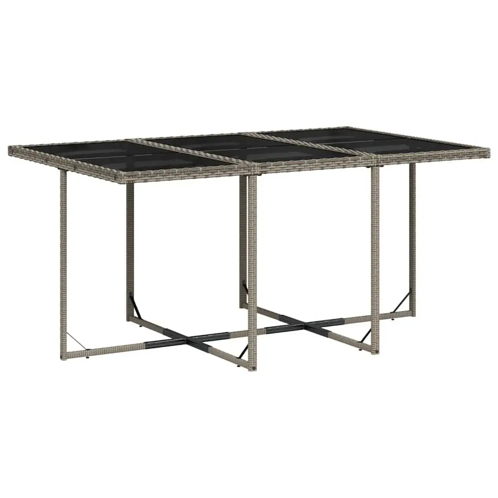 7 Piece Grey Outdoor Dining Set Poly Rattan Furniture with Tempered Glass Table and Foldable Chairs