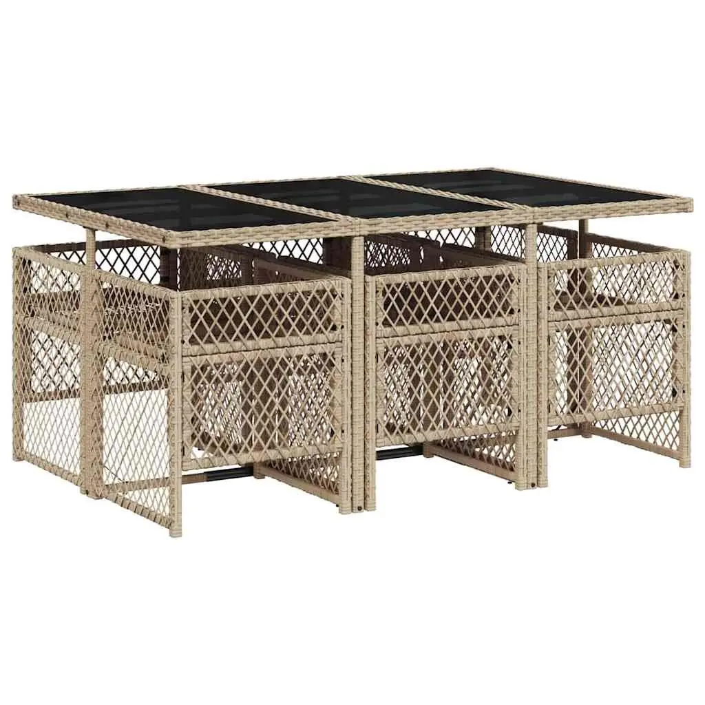 7 Piece Garden Dining Set Outdoor Furniture Beige Poly Rattan with Cushions