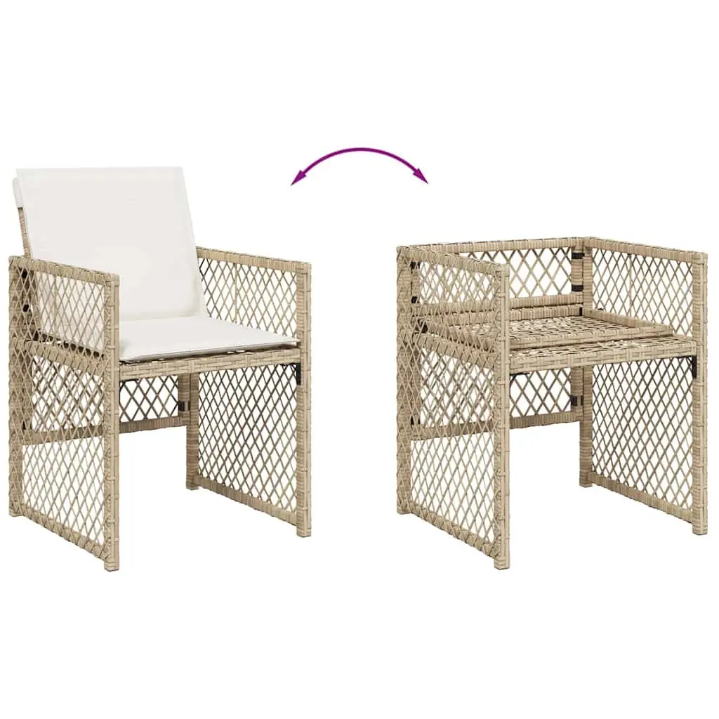 7 Piece Garden Dining Set Outdoor Furniture Beige Poly Rattan with Cushions