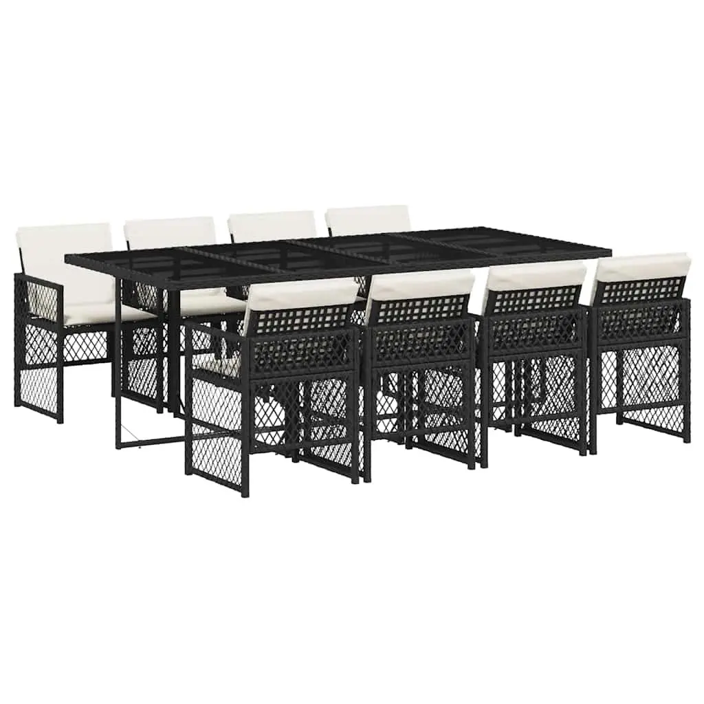 Outdoor Dining Set 9 Piece Black Poly Rattan Cushions Patio Garden Furniture