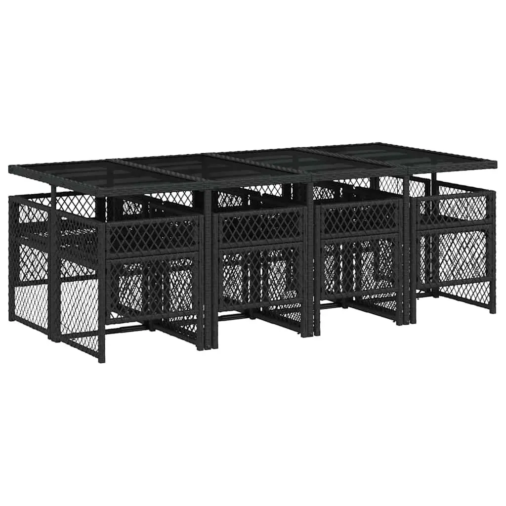 Outdoor Dining Set 9 Piece Black Poly Rattan Cushions Patio Garden Furniture