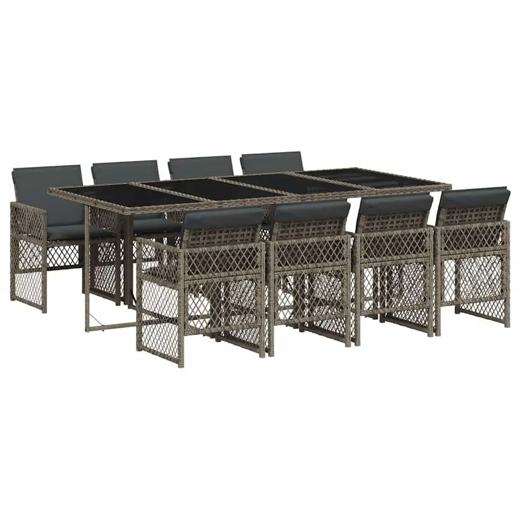 Outdoor Dining Set Grey Poly Rattan 9 Piece Garden Patio Furniture with Cushions