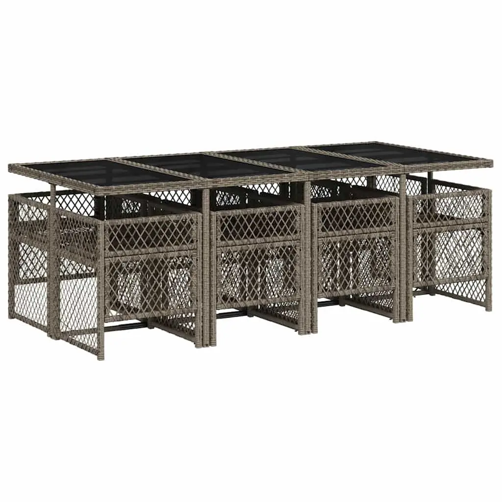 Outdoor Dining Set Grey Poly Rattan 9 Piece Garden Patio Furniture with Cushions