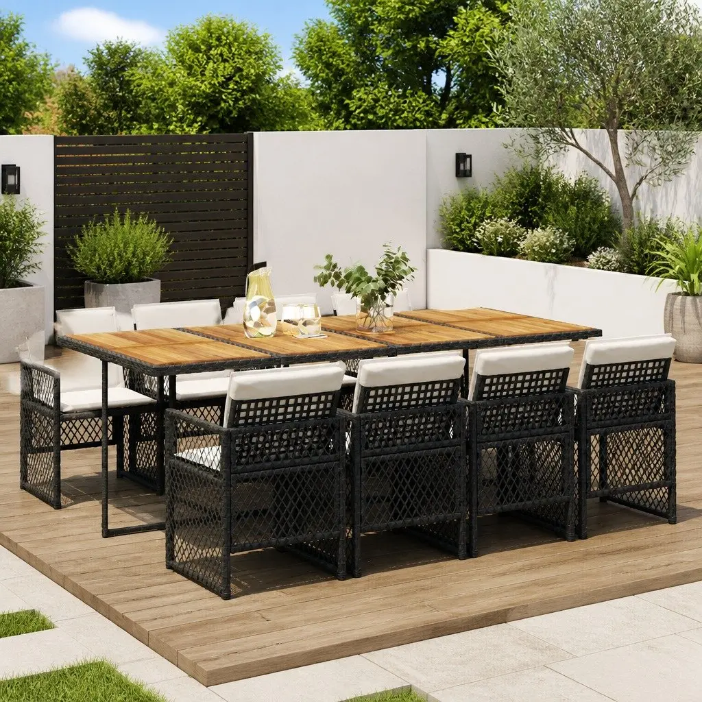 Outdoor Dining Set 9 Piece Black PE Rattan Table Chairs