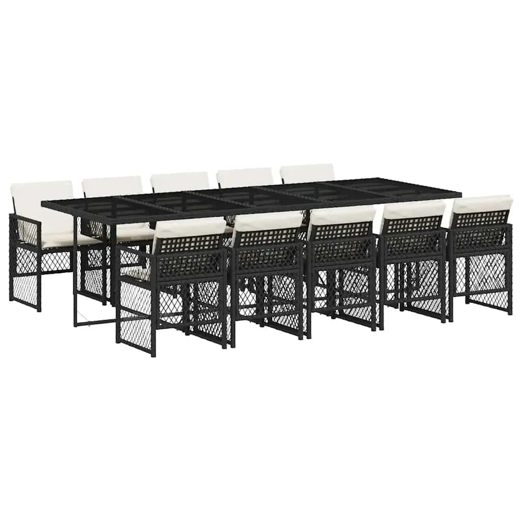 11 Piece Patio Furniture Set Black PE Rattan Outdoor Dining Set with Cushions