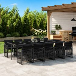 11-Piece Black Rattan Outdoor Dining Set with Comfort