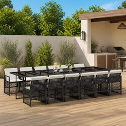 Garden Dining Set 13 Piece Outdoor Furniture Black Poly Rattan Chairs Table