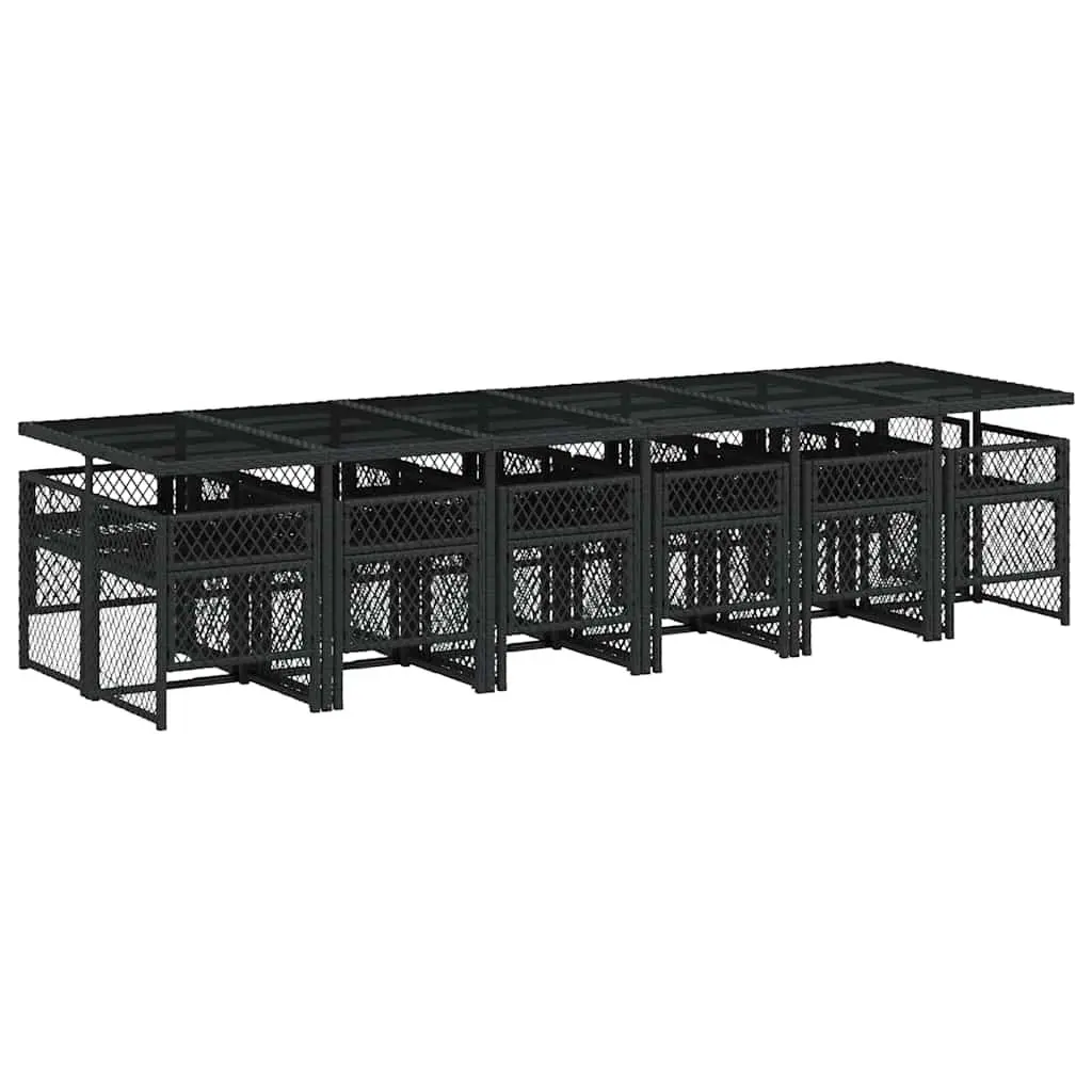 Outdoor Dining Set 13 Piece Black Poly Rattan Chairs and Table with Tempered Glass Top