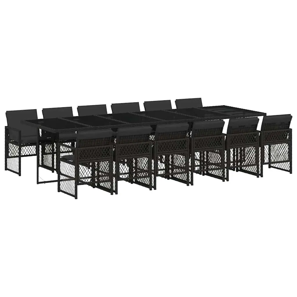 Outdoor Garden Dining Set 13 Piece Black Poly Rattan Table Chairs Cushions