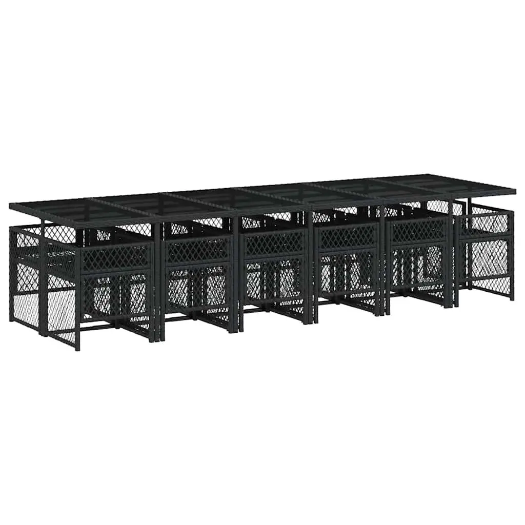 Outdoor Garden Dining Set 13 Piece Black Poly Rattan Table Chairs Cushions