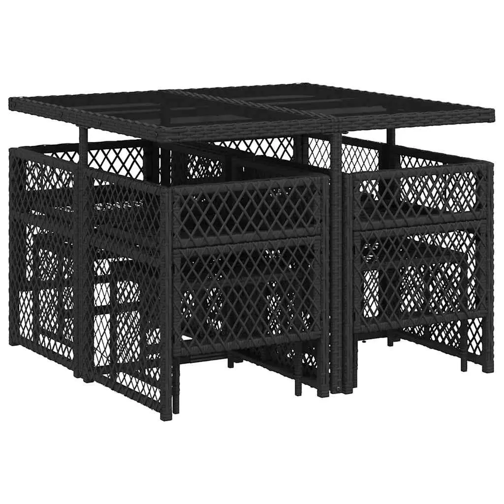 Outdoor Dining Set 9 Piece Black Poly Rattan Cushions Table
