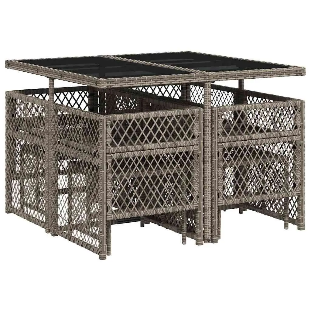 Garden Dining Set 9 Piece Grey Poly Rattan Outdoor Furniture with Cushions