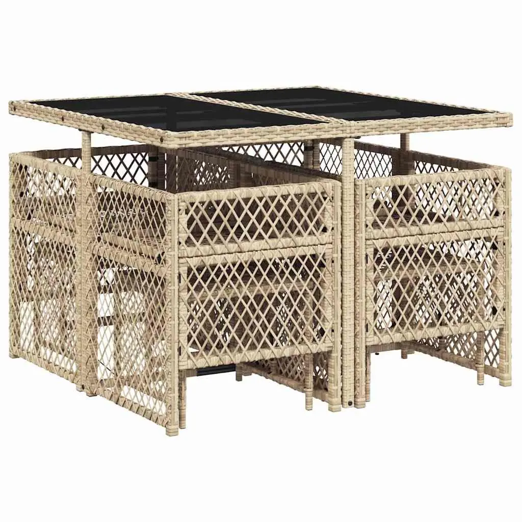 Garden Dining Set Beige Poly Rattan with Cushions Outdoor Patio Furniture 9 Piece