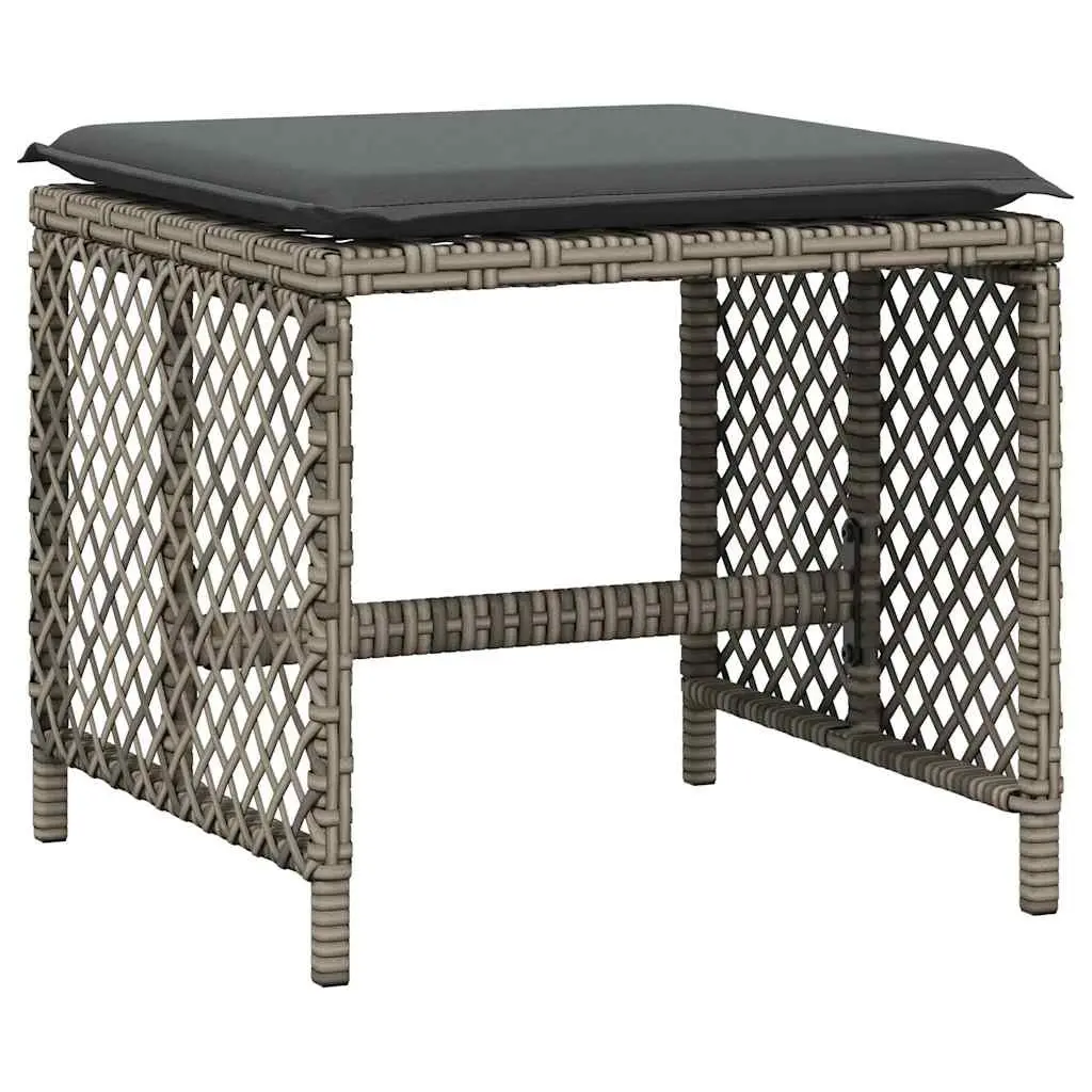Garden Dining Set 9 Piece Outdoor Furniture Grey Poly Rattan Table Acacia Wood Top with Padded Cushions
