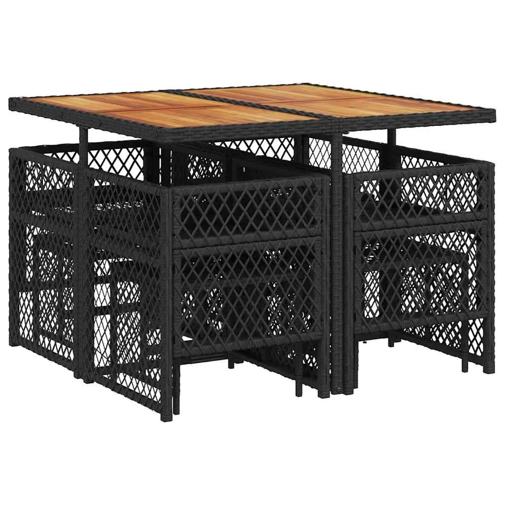 Outdoor Dining Set 9 Piece Black PE Rattan Chairs Acacia Wood Table